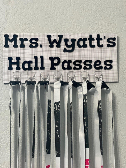 Personalized Teacher Hall Pass Set: Laser Engraved Acrylic Classroom Lanyard Passes