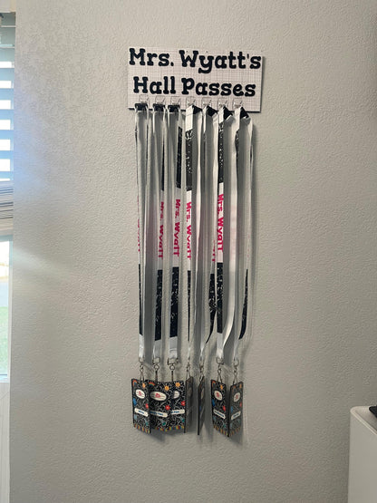 Personalized Teacher Hall Pass Set: Laser Engraved Acrylic Classroom Lanyard Passes