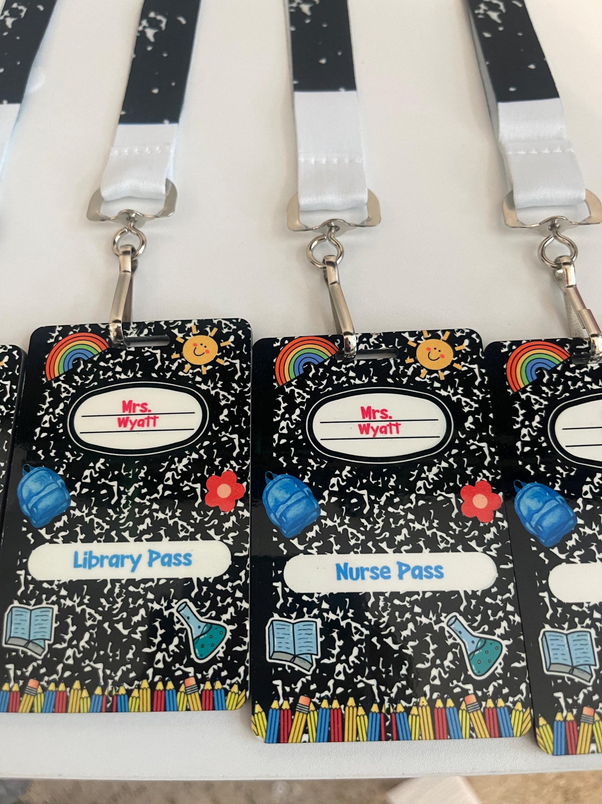 Personalized Teacher Hall Pass Set: Laser Engraved Acrylic Classroom Lanyard Passes