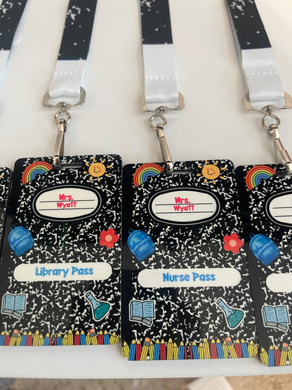 Personalized Teacher Hall Pass Set: Laser Engraved Acrylic Classroom Lanyard Passes