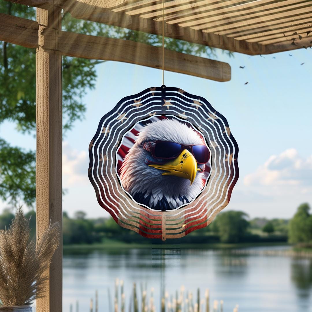 American Eagle Wind Spinner – Patriotic Metal Outdoor Garden Art