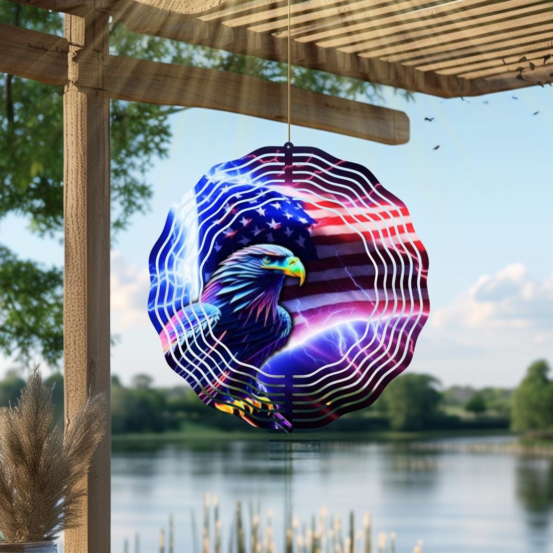 American Eagle Wind Spinner – Patriotic Metal Outdoor Garden Art