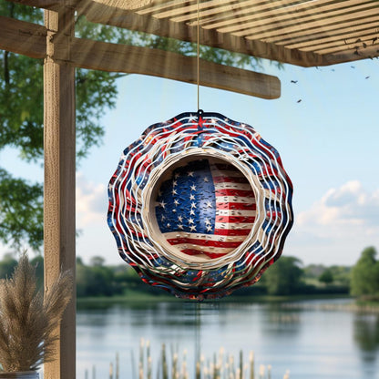 American Flag & Fireworks Wind Spinner – Patriotic Metal Outdoor Art