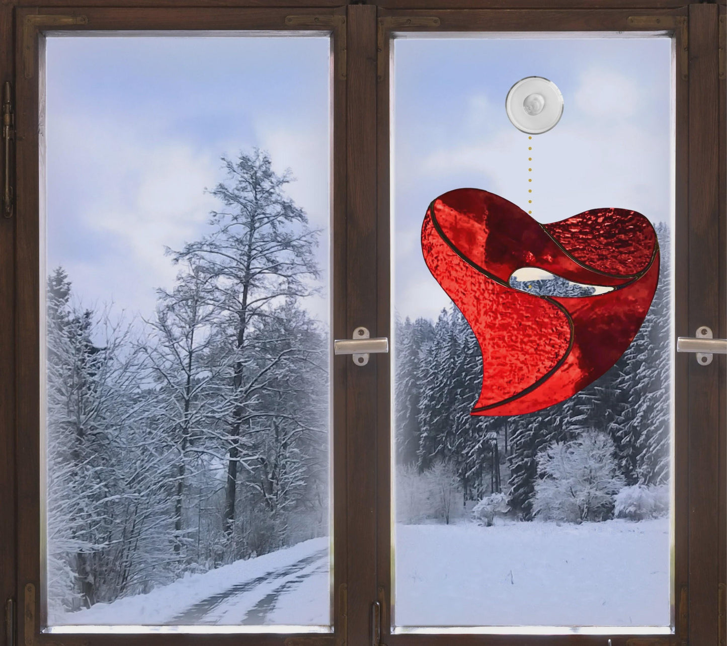 Red Heart Stained Glass | Handmade Modern Heart Suncatcher | Valentine Gift | Romantic Window Décor | Love Glass Art