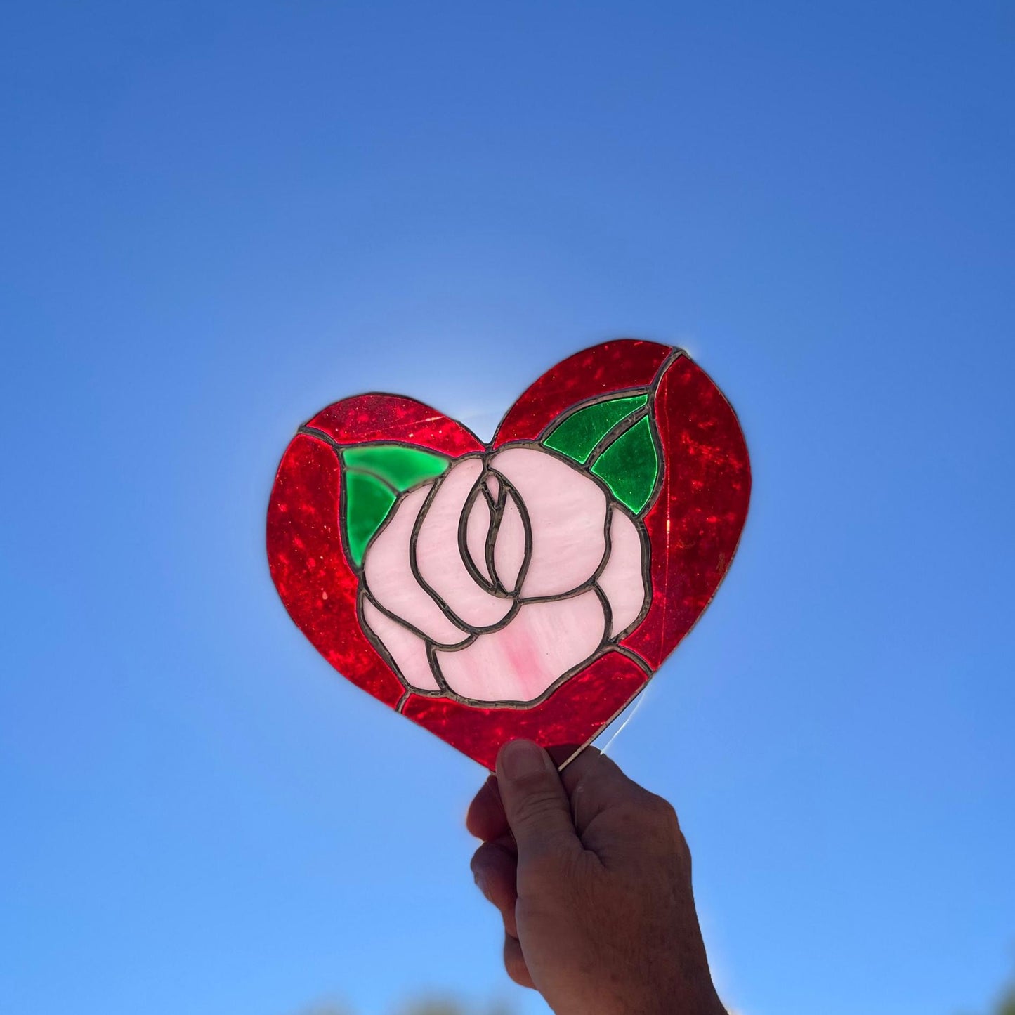 Red Rose Heart Stained Glass | Handmade Floral Heart Suncatcher | Valentine Gift | Romantic Window Décor | Anniversary Glass Art