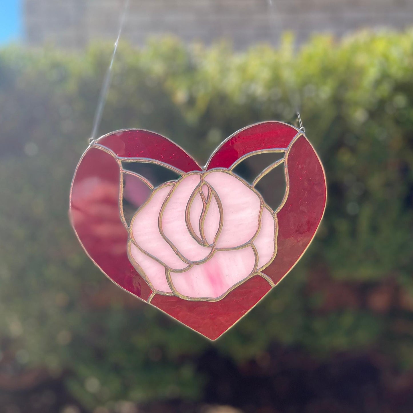 Red Rose Heart Stained Glass | Handmade Floral Heart Suncatcher | Valentine Gift | Romantic Window Décor | Anniversary Glass Art