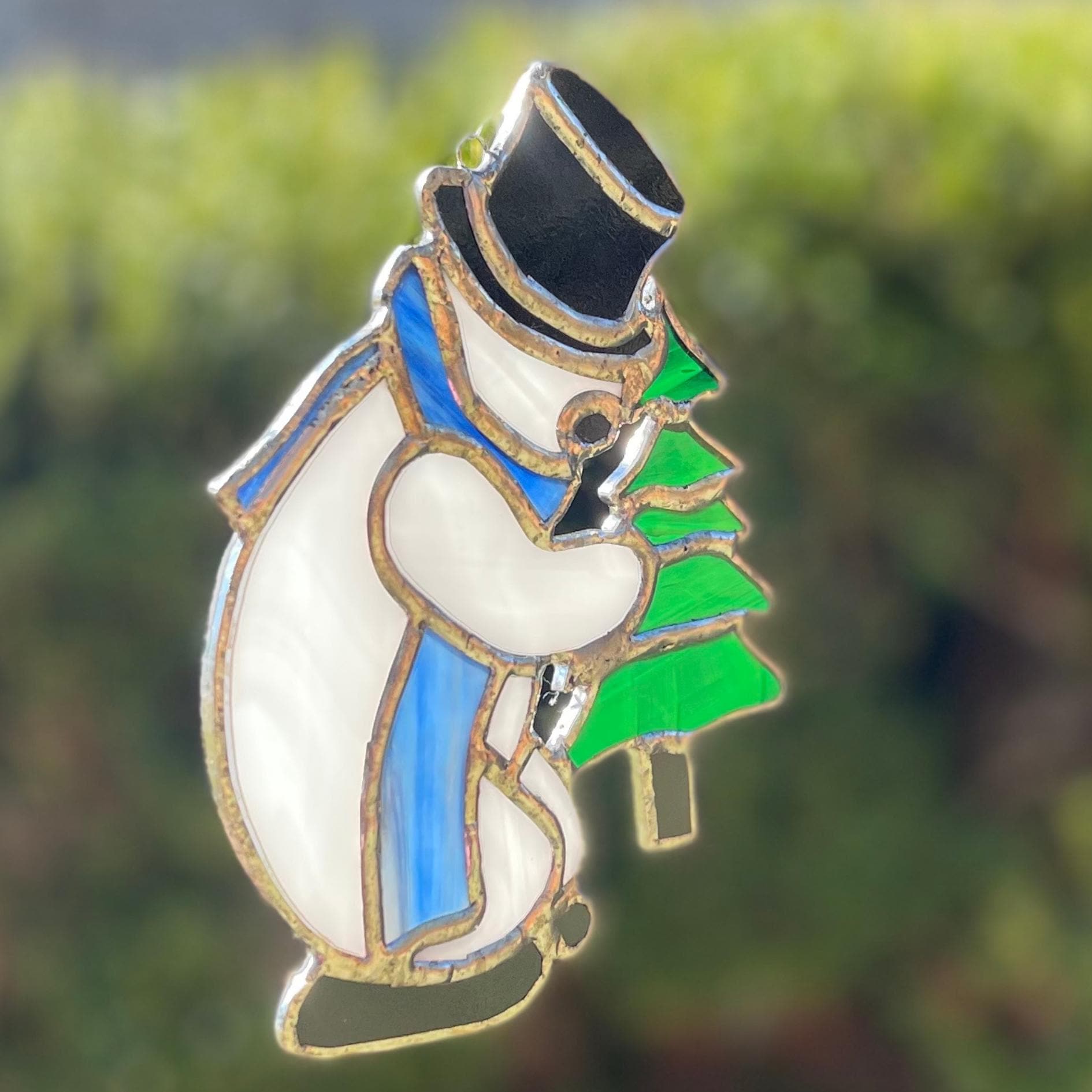 Snowman Stained Glass | Handmade Holiday Suncatcher | Winter Window Décor | Frosty Christmas Gift | Veteran Made