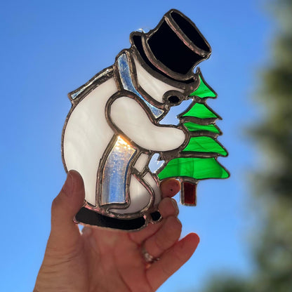 Snowman Stained Glass | Handmade Holiday Suncatcher | Winter Window Décor | Frosty Christmas Gift | Veteran Made