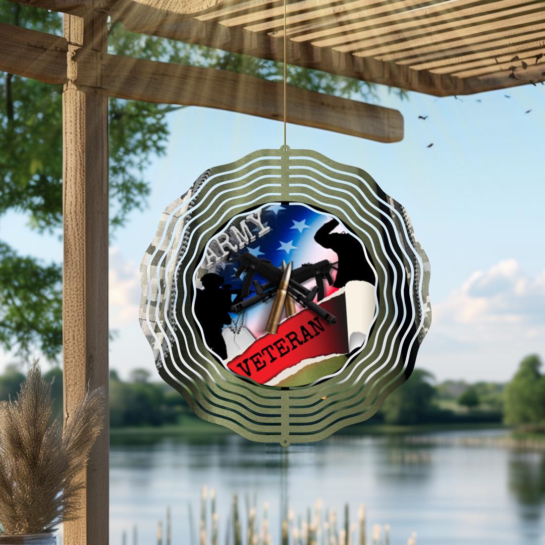 Army Veteran Wind Spinner | American Flag Metal Outdoor Decor | Patriotic Garden Art | USA Military Memorial Gift for Veterans