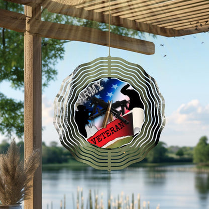Army Veteran Wind Spinner | American Flag Metal Outdoor Decor | Patriotic Garden Art | USA Military Memorial Gift for Veterans