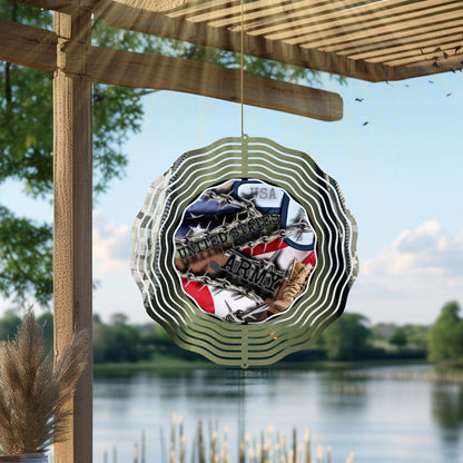 Army Veteran Wind Spinner | American Flag Metal Outdoor Decor | Patriotic Garden Art | USA Military Memorial Gift for Veterans