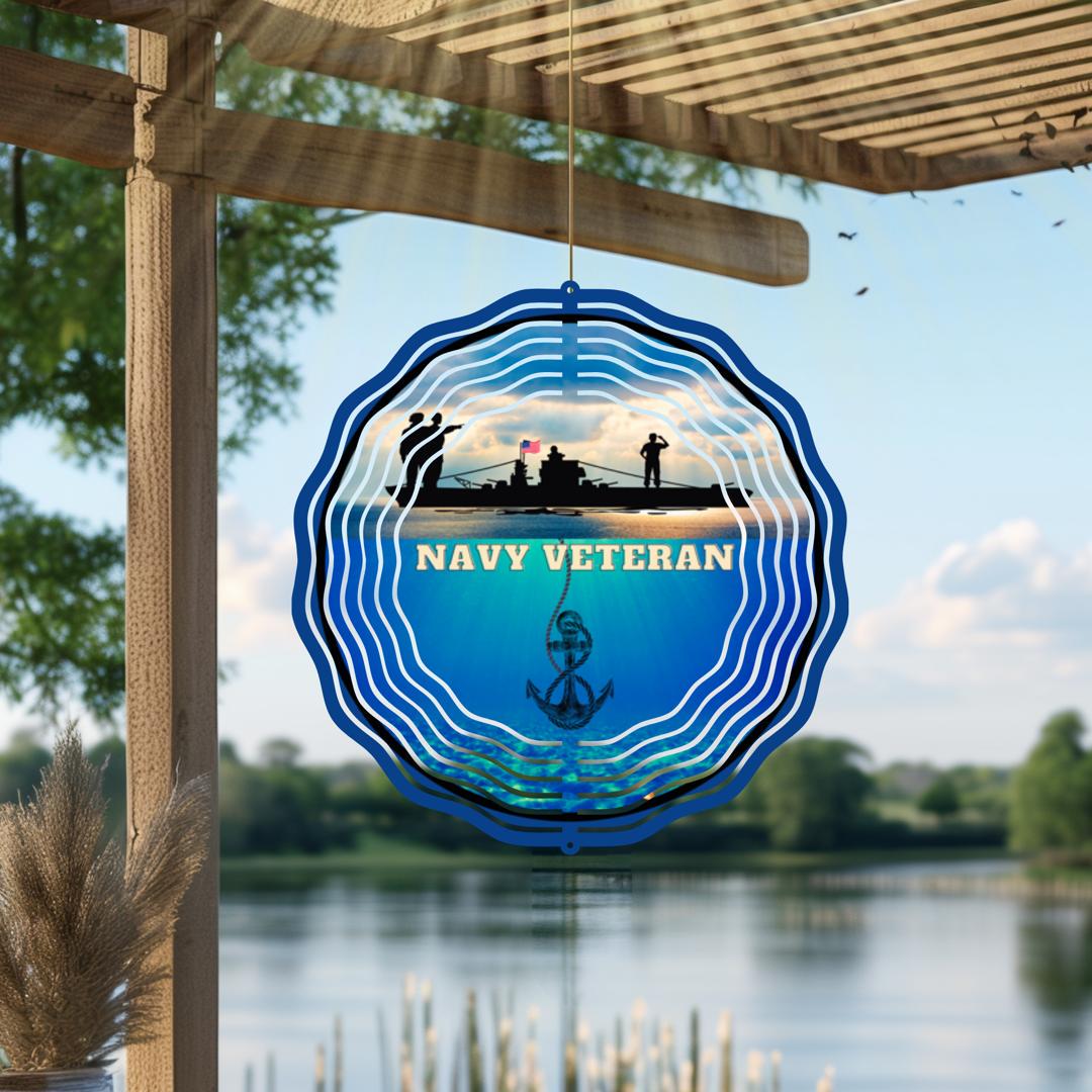 Navy Veteran Wind Spinner | American Flag Patriotic Outdoor Metal Art | Military Memorial Garden Decor | USA Veterans Gift