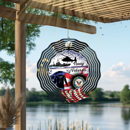 Navy Veteran Wind Spinner | American Flag Patriotic Outdoor Metal Art | Military Memorial Garden Decor | USA Veterans Gift