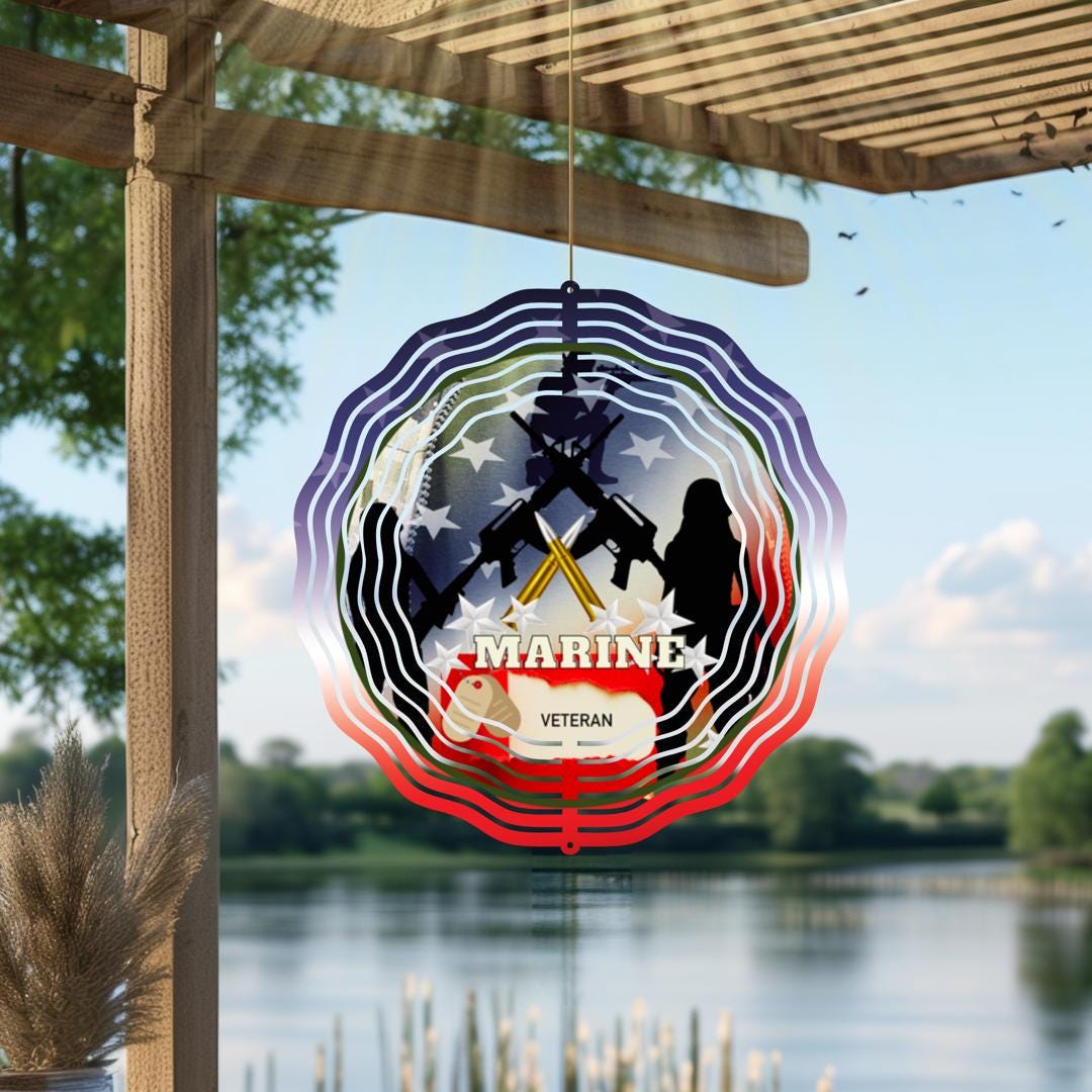 Marine Corps Veteran Wind Spinner | Patriotic Metal Outdoor Decor | American Flag Garden Art | USMC Military Gift for Veterans