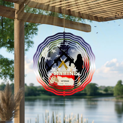 Marine Corps Veteran Wind Spinner | Patriotic Metal Outdoor Decor | American Flag Garden Art | USMC Military Gift for Veterans