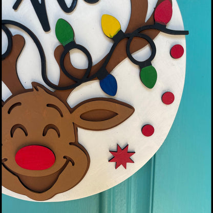 Rudolph Hi Door Hanger | Reindeer Christmas Wood Sign | Layered 3D Holiday Décor | Handmade Front Door Christmas Gift