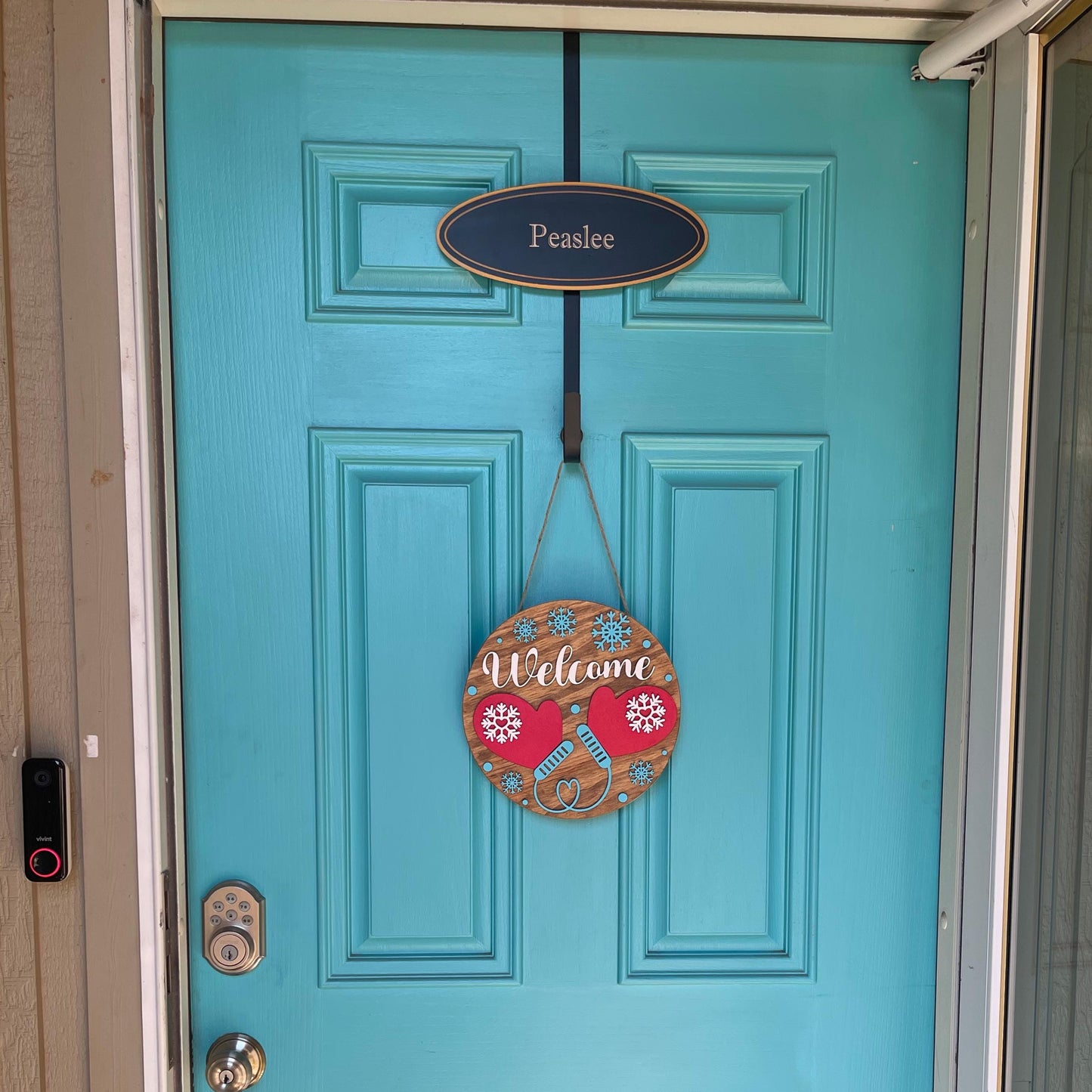 Welcome Mittens Door Hanger | 3D Winter Wood Sign | Layered Handmade Door Décor | Rustic Snowflake Seasonal Home Gift