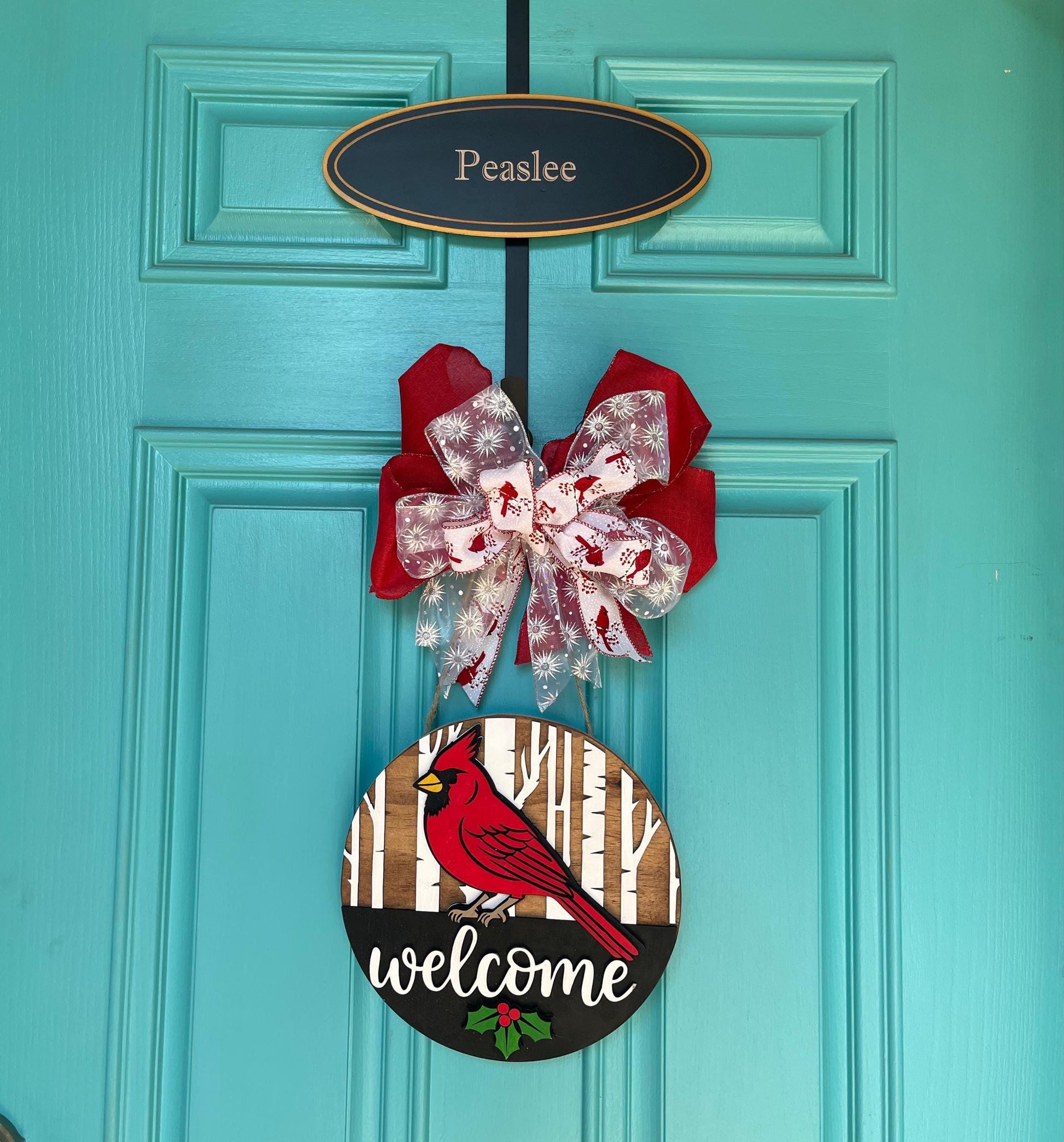 Cardinal Wooden Door Hanger | Rustic 3D Welcome Sign