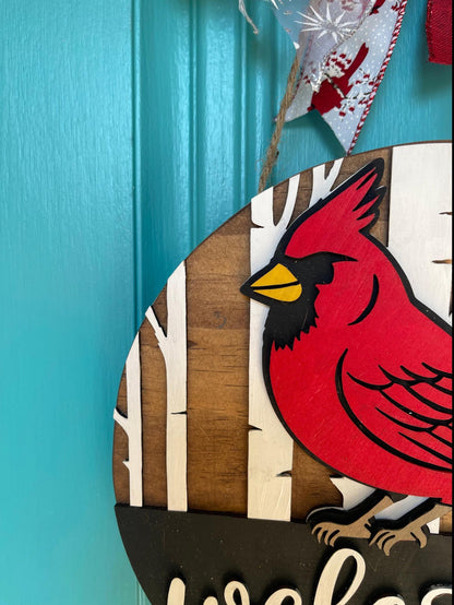 Cardinal Wooden Door Hanger | Rustic 3D Welcome Sign