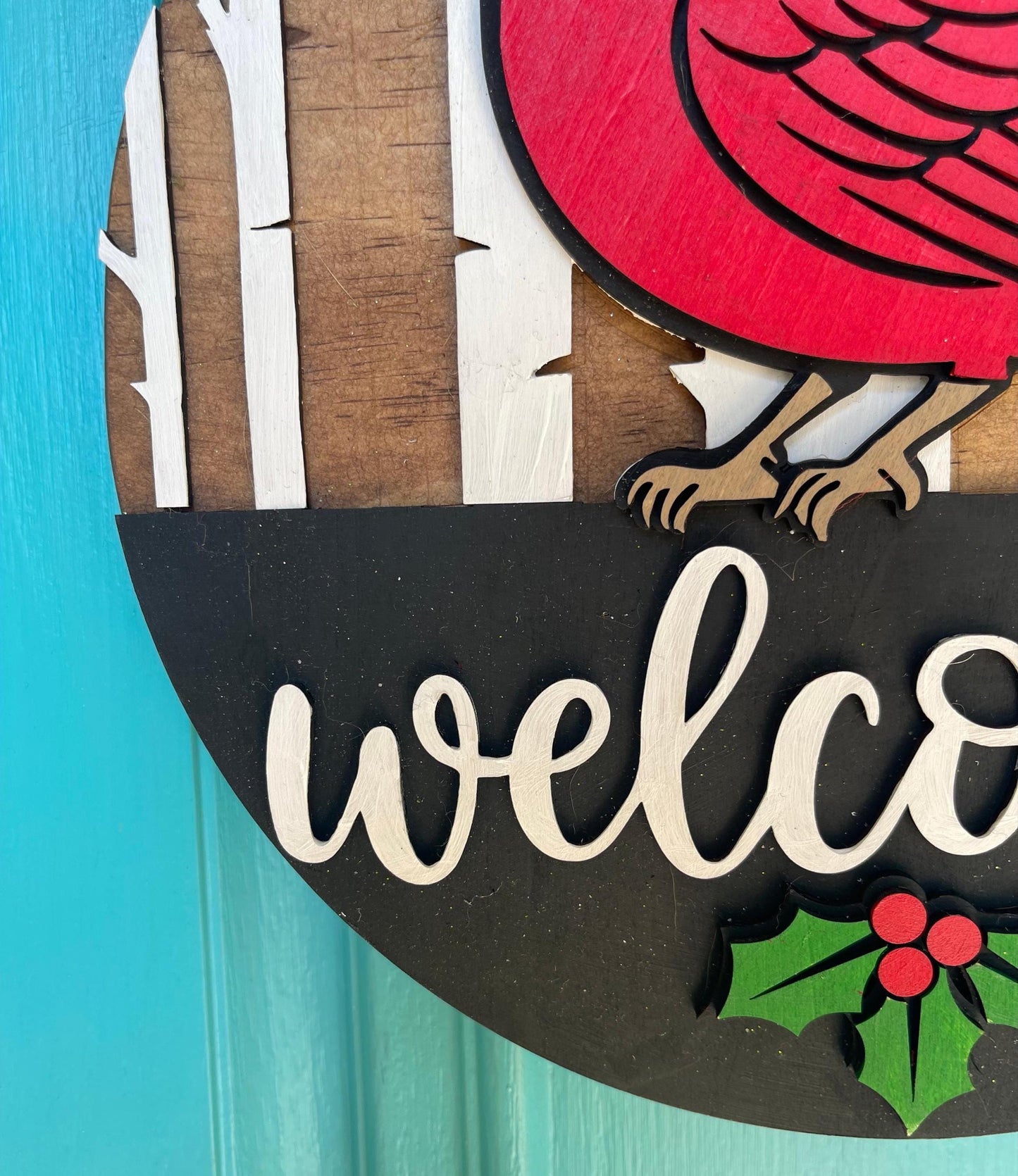 Cardinal Wooden Door Hanger | Rustic 3D Welcome Sign