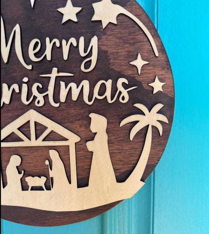 Nativity Door Hanger | Rustic 3D Wooden Christmas Sign