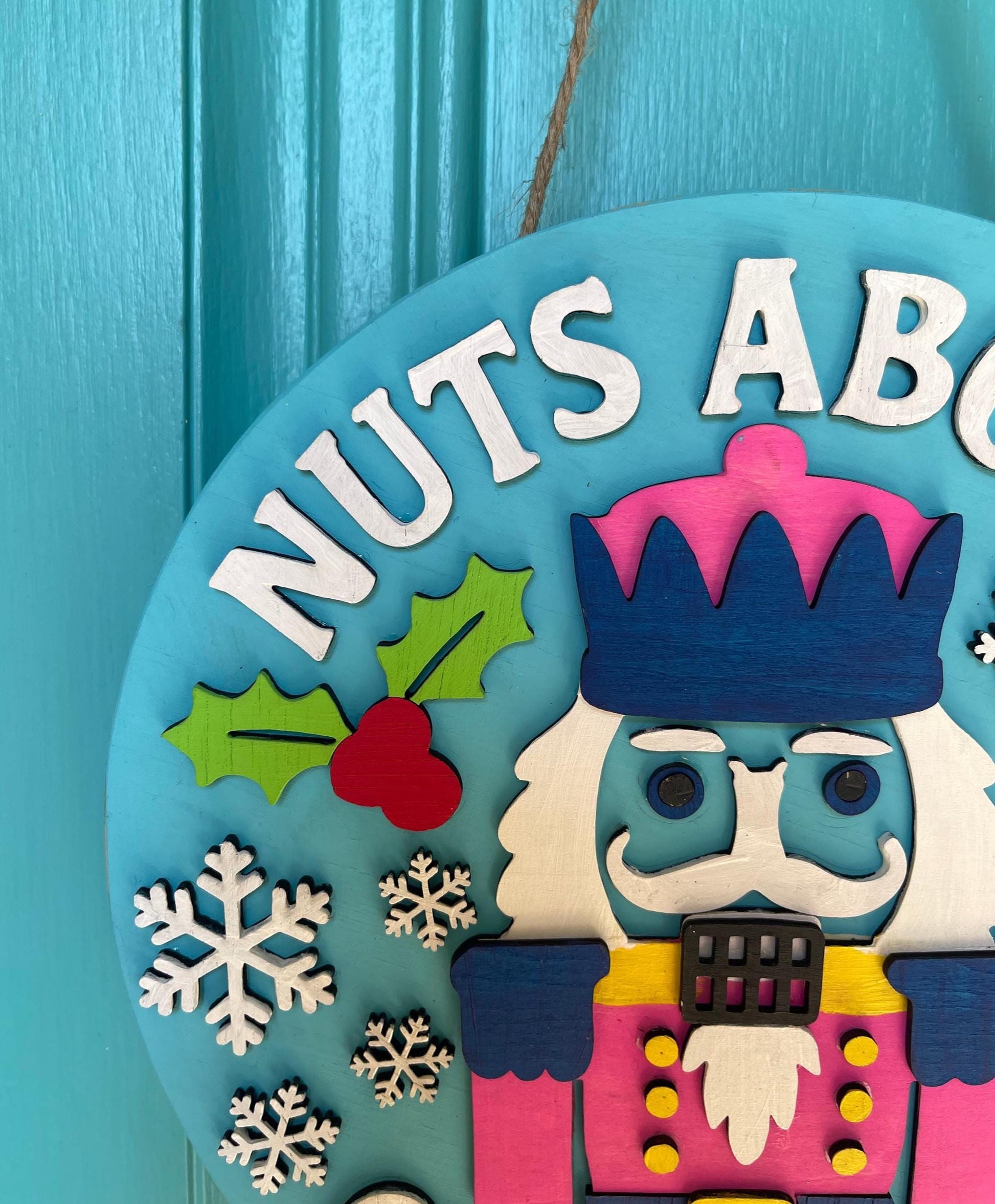 Nuts About Christmas Door Hanger | 3D Nutcracker Wood Sign | Layered Holiday Door Décor | Handmade Festive Gift Idea