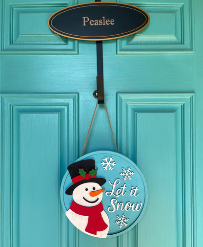Let It Snow Door Hanger | Layered Snowman Wood Sign | 3D Winter Welcome Décor | Handmade Holiday Front Door Christmas Gift