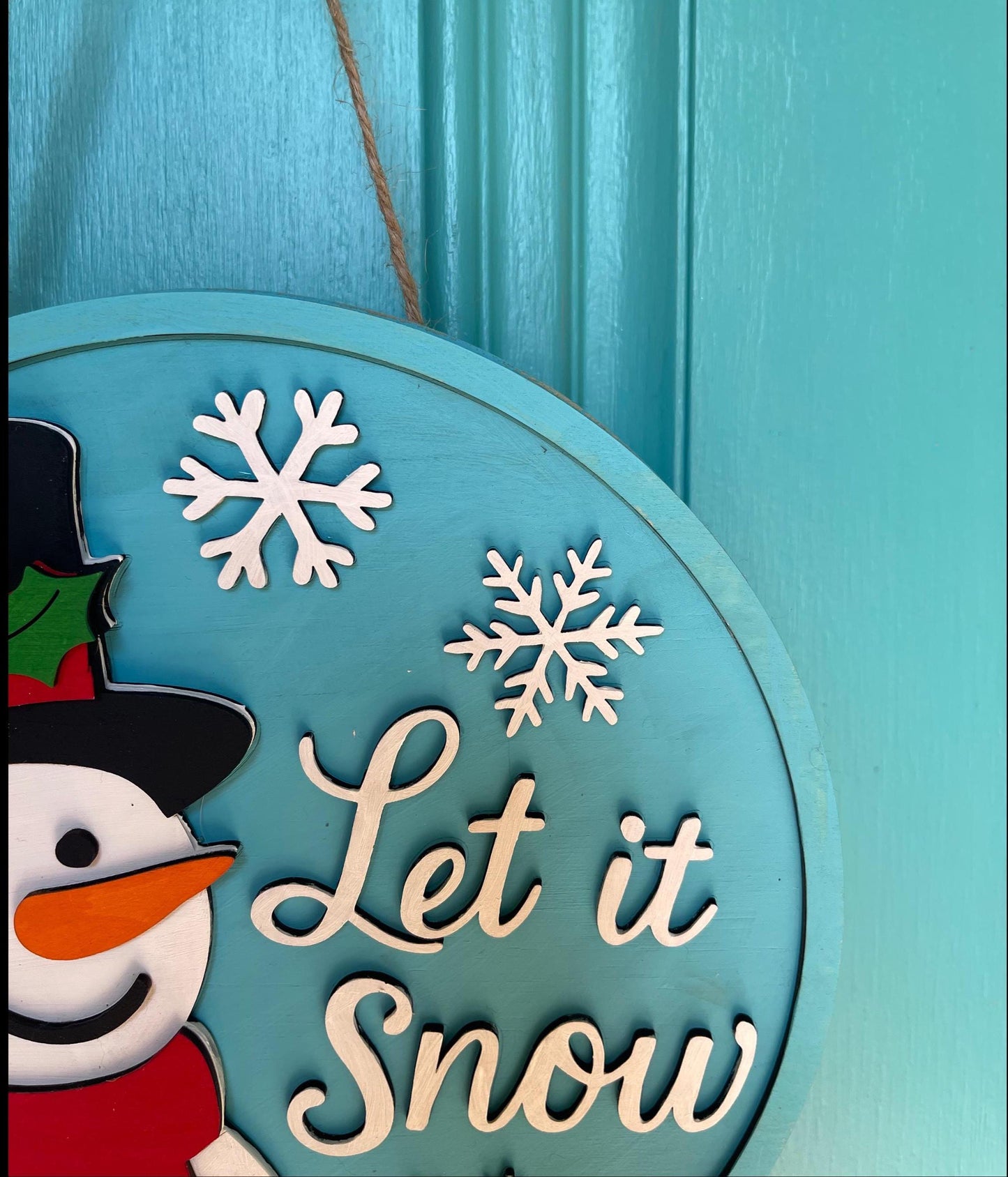 Let It Snow Door Hanger | Layered Snowman Wood Sign | 3D Winter Welcome Décor | Handmade Holiday Front Door Christmas Gift
