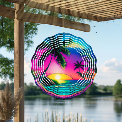 Neon Tropical Metal Wind Spinner | Beach Boho Garden Art