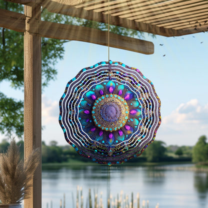Mandala Wind Spinner | Boho Metal Garden Art, Zen Decor