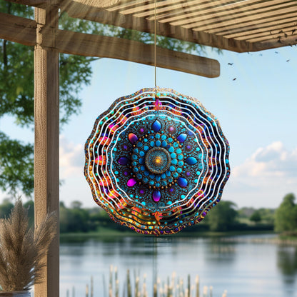 Mandala Wind Spinner | Boho Metal Garden Art, Zen Decor