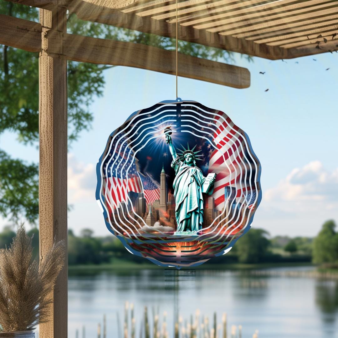 Lady Liberty Wind Spinner | Patriotic USA Metal Garden Decor