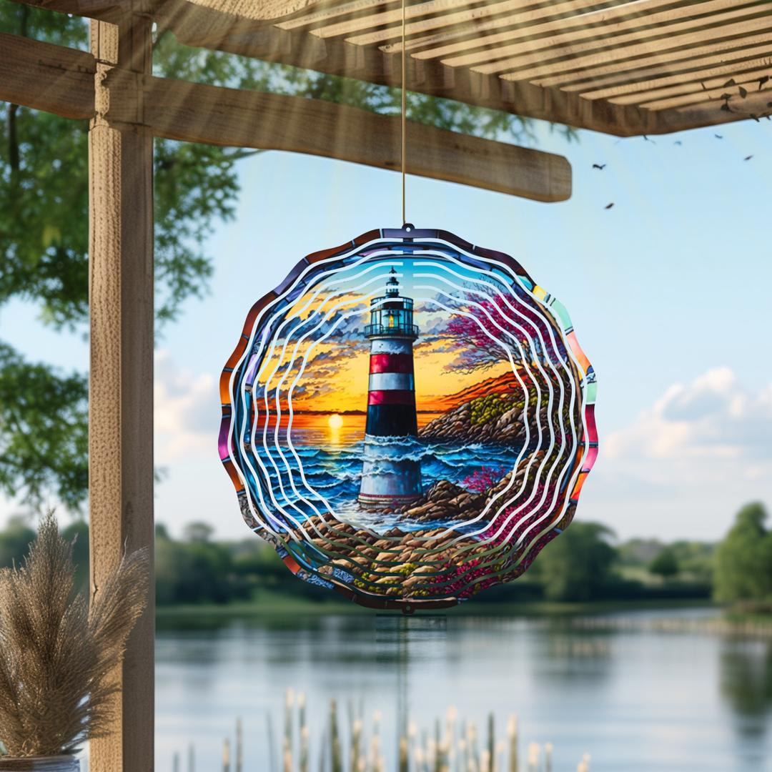 Lighthouse Wind Spinner | Coastal Garden Art, Nautical Decor