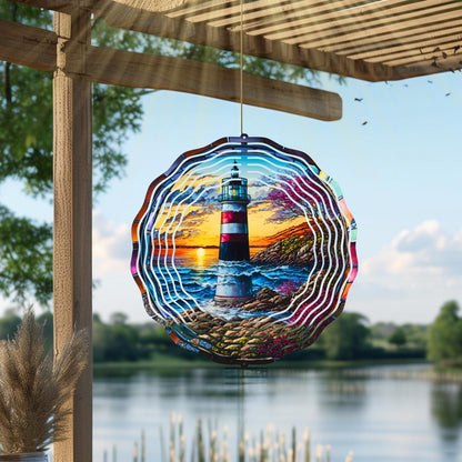 Lighthouse Wind Spinner | Coastal Garden Art, Nautical Decor