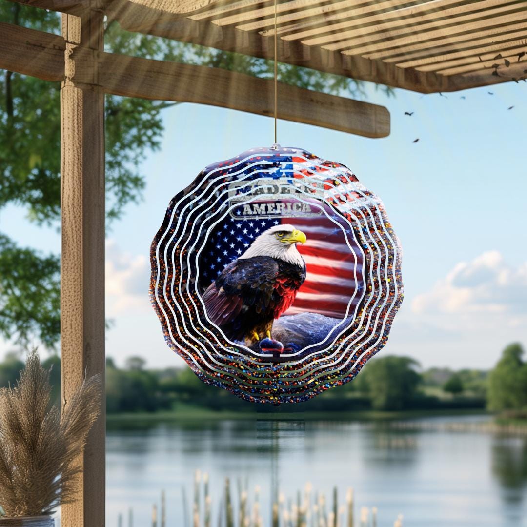 Patriotic Eagle Wind Spinner | USA Metal Garden Art