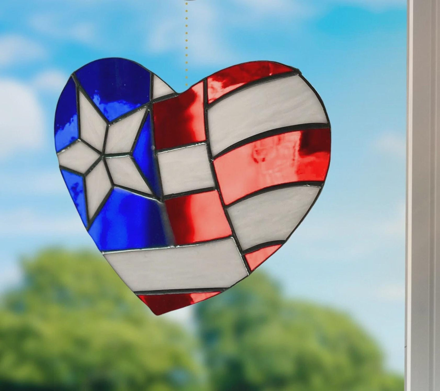 American Flag Heart Suncatcher | Handmade Stained Glass Window Art