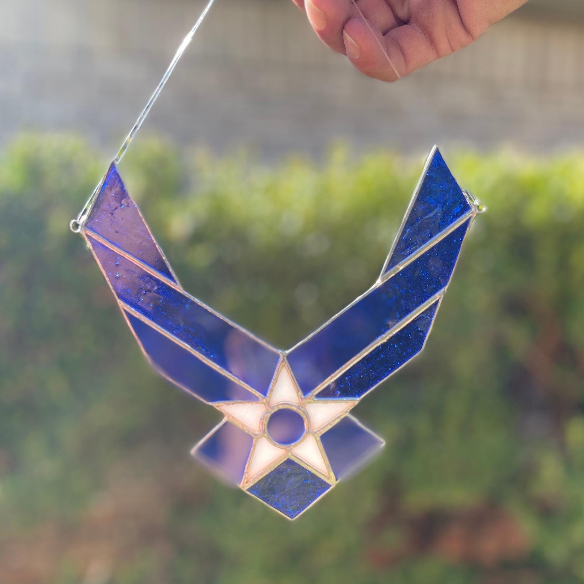 United States Air Force Stained Glass | Patriotic Blue White Suncatcher | Veteran Gift | Military Home Décor | Handmade USA Art