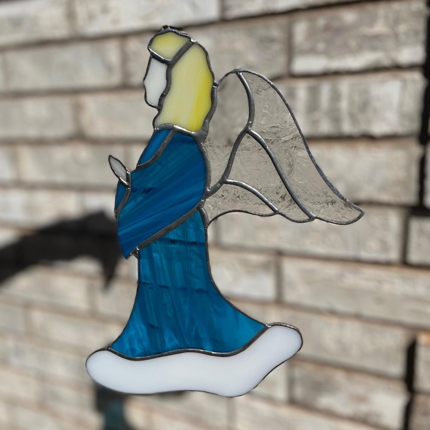 Blue Angel Stained Glass | Handmade Guardian Angel Suncatcher | Spiritual Home Décor | Memorial Gift | Faith Inspired Window Art