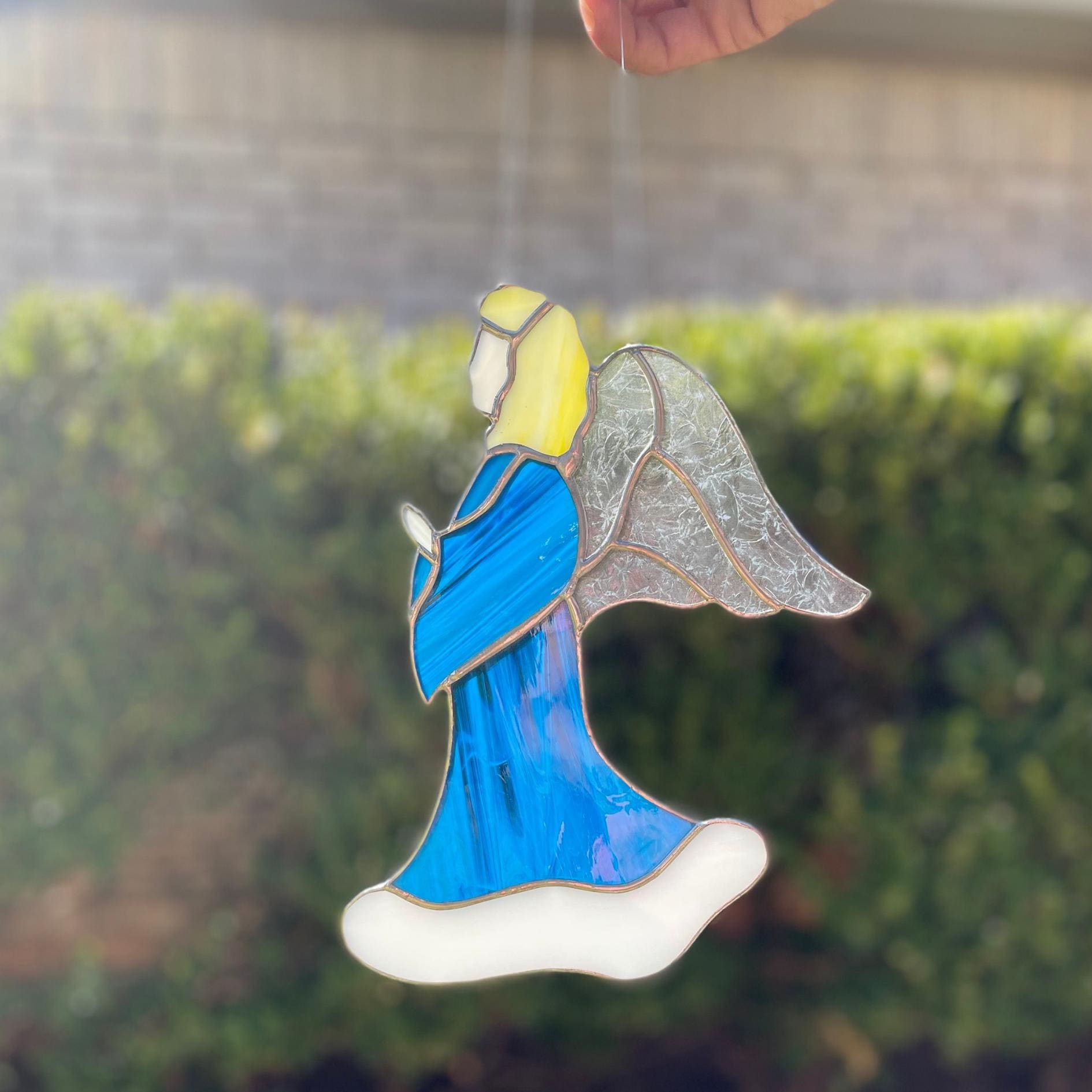 Blue Angel Stained Glass | Handmade Guardian Angel Suncatcher | Spiritual Home Décor | Memorial Gift | Faith Inspired Window Art