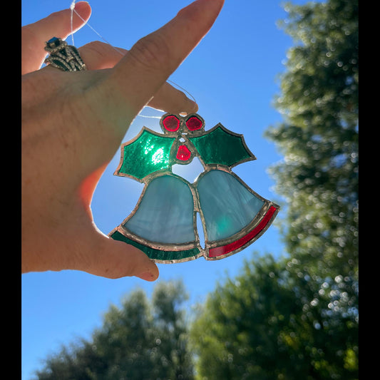 Christmas Bells Stained Glass Ornament | Handmade Holiday Suncatcher | Festive Window Décor | Winter Gift | Glass Christmas Art