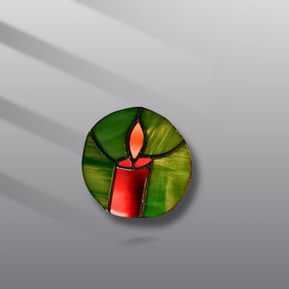 Christmas Candle Stained Glass Ornament | Handmade Holiday Suncatcher | Red Green Window Décor | Festive Gift | Winter Home Art