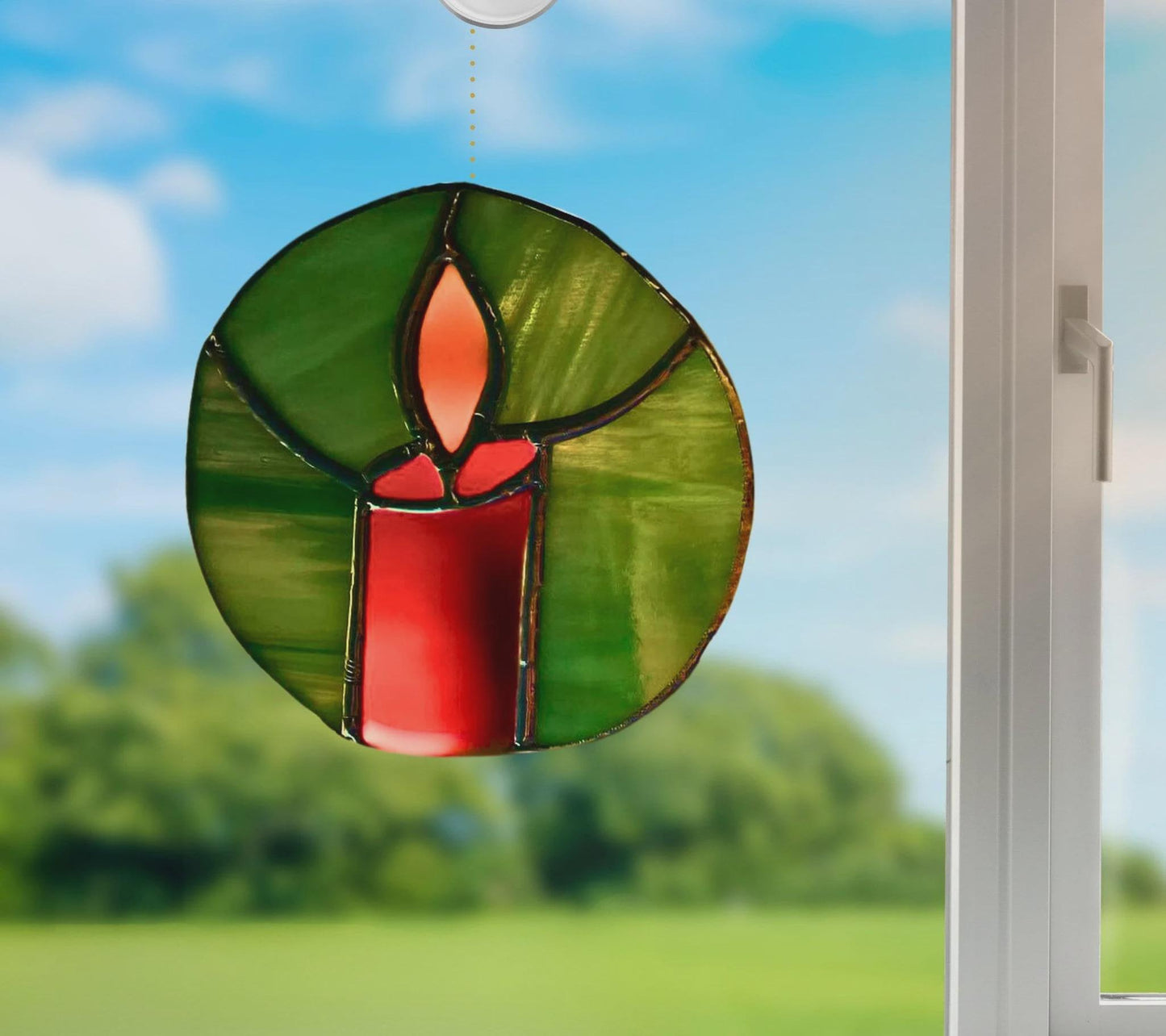 Christmas Candle Stained Glass Ornament | Handmade Holiday Suncatcher | Red Green Window Décor | Festive Gift | Winter Home Art