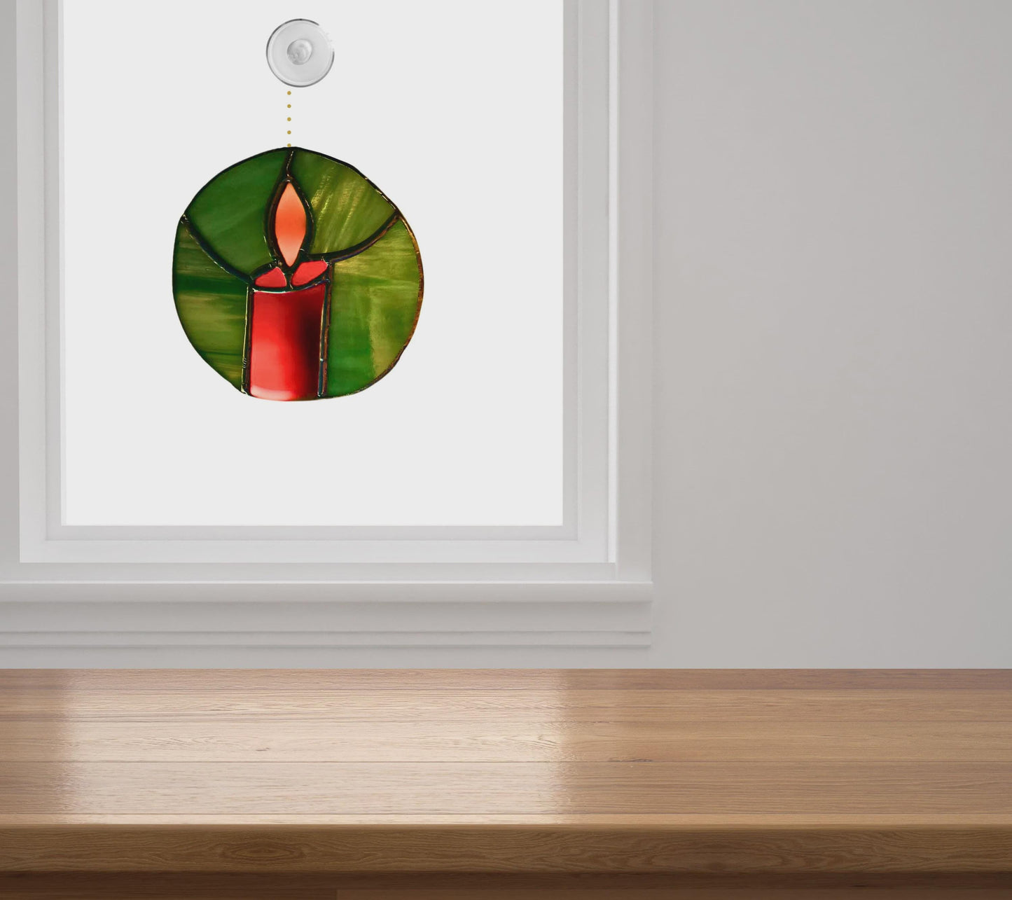 Christmas Candle Stained Glass Ornament | Handmade Holiday Suncatcher | Red Green Window Décor | Festive Gift | Winter Home Art