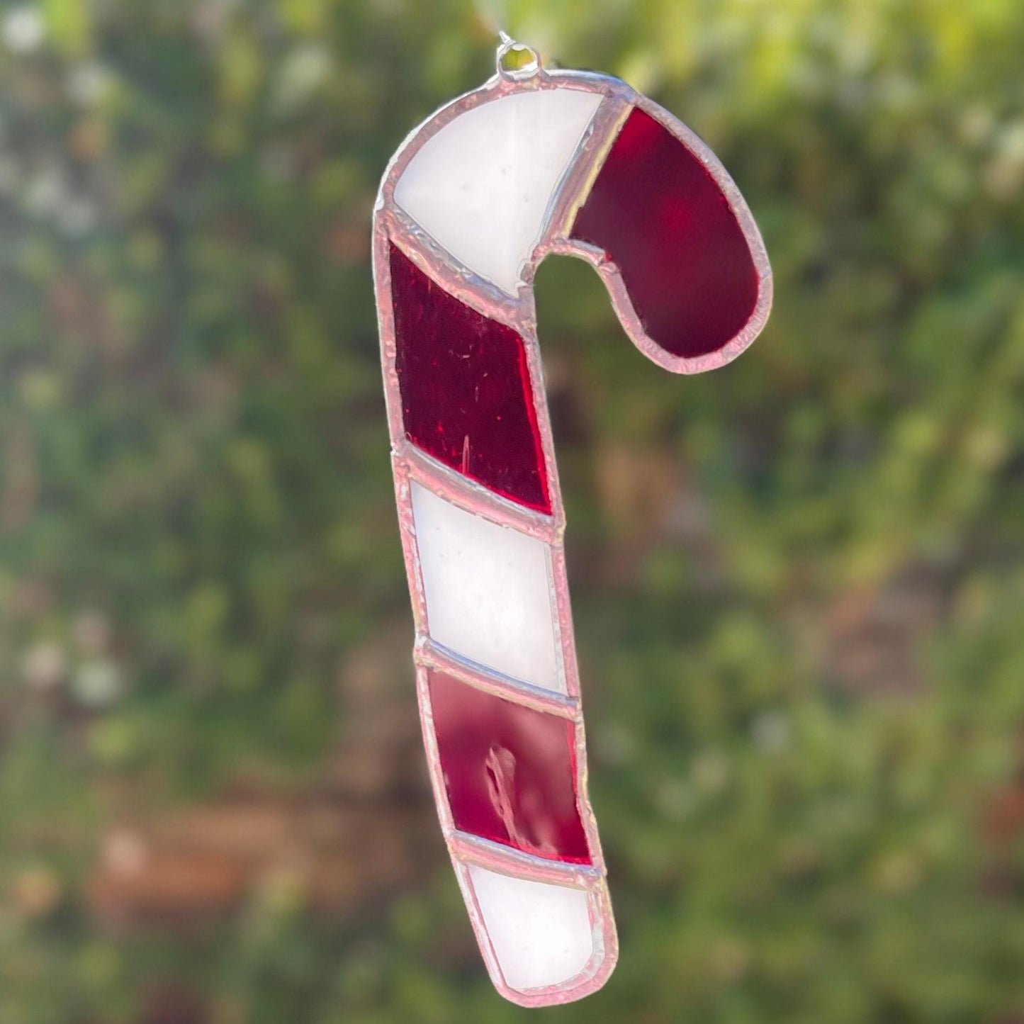 Candy Cane Stained Glass Ornament | Handmade Christmas Suncatcher | Red White Holiday Décor | Festive Gift | Winter Window Art