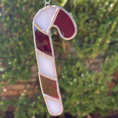 Candy Cane Stained Glass Ornament | Handmade Christmas Suncatcher | Red White Holiday Décor | Festive Gift | Winter Window Art