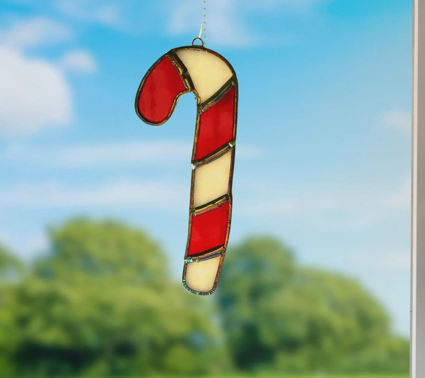 Candy Cane Stained Glass Ornament | Handmade Christmas Suncatcher | Red White Holiday Décor | Festive Gift | Winter Window Art