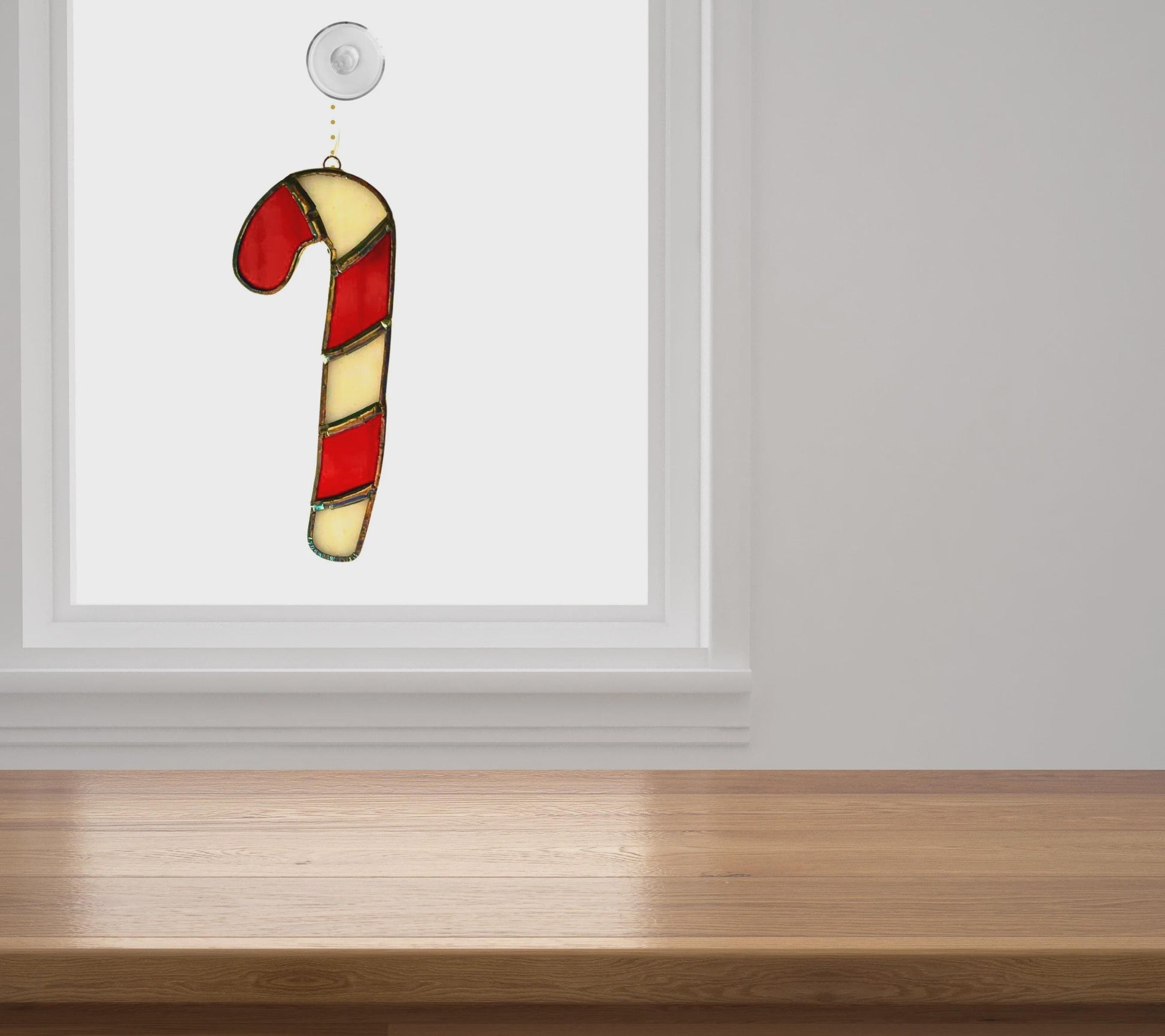 Candy Cane Stained Glass Ornament | Handmade Christmas Suncatcher | Red White Holiday Décor | Festive Gift | Winter Window Art