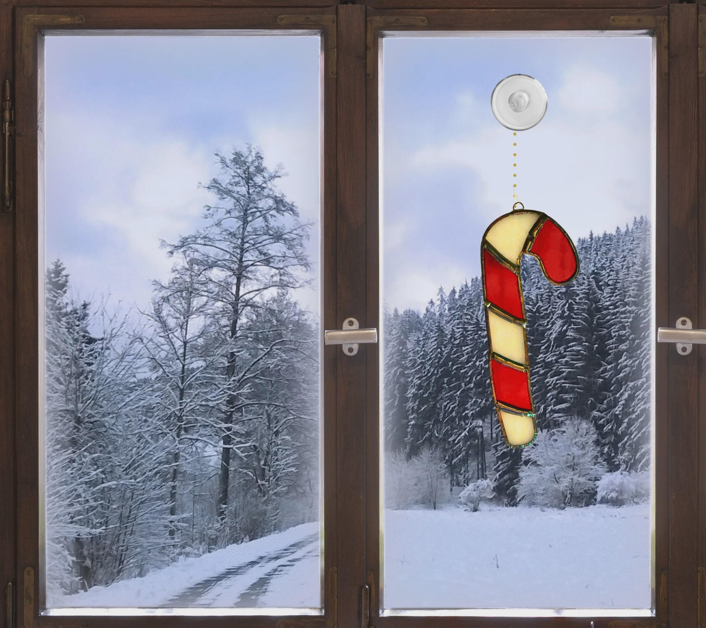 Candy Cane Stained Glass Ornament | Handmade Christmas Suncatcher | Red White Holiday Décor | Festive Gift | Winter Window Art
