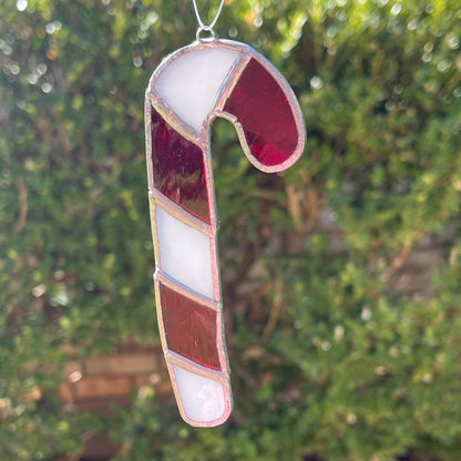 Candy Cane Stained Glass Ornament | Handmade Christmas Suncatcher | Red White Holiday Décor | Festive Gift | Winter Window Art