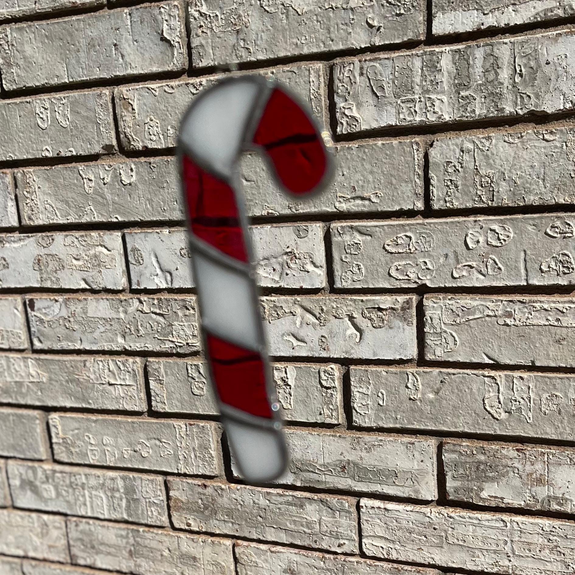 Candy Cane Stained Glass Ornament | Handmade Christmas Suncatcher | Red White Holiday Décor | Festive Gift | Winter Window Art